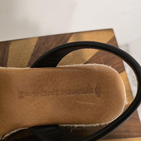 Spanish Sandal Co Wedge Espadrille Sandals EU 38 Black Summer 100% Leather Spain - Picture 8 of 13